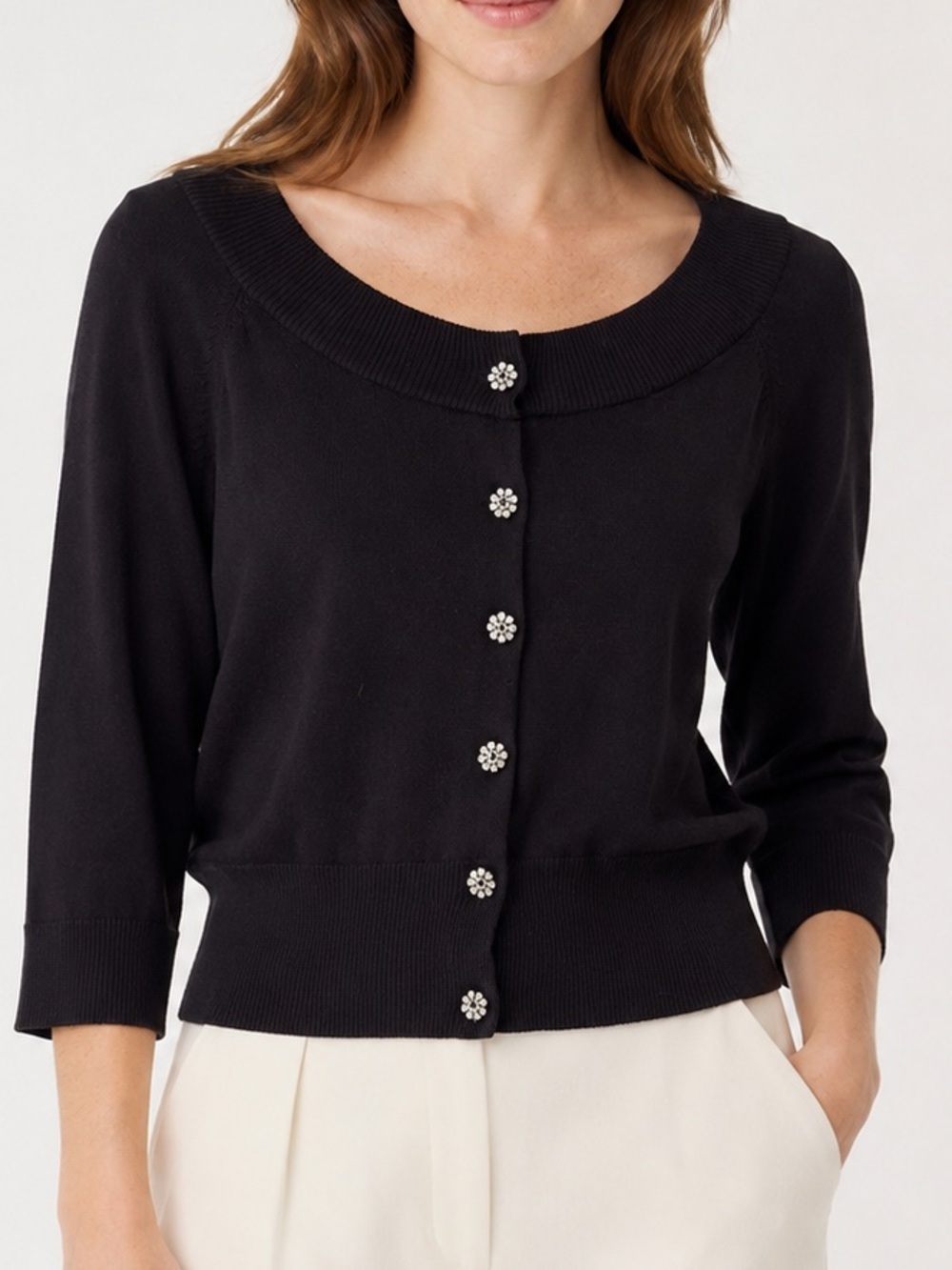 INC International Brown  Knit Silk Blend  Button Down Cardigan L  Cropped